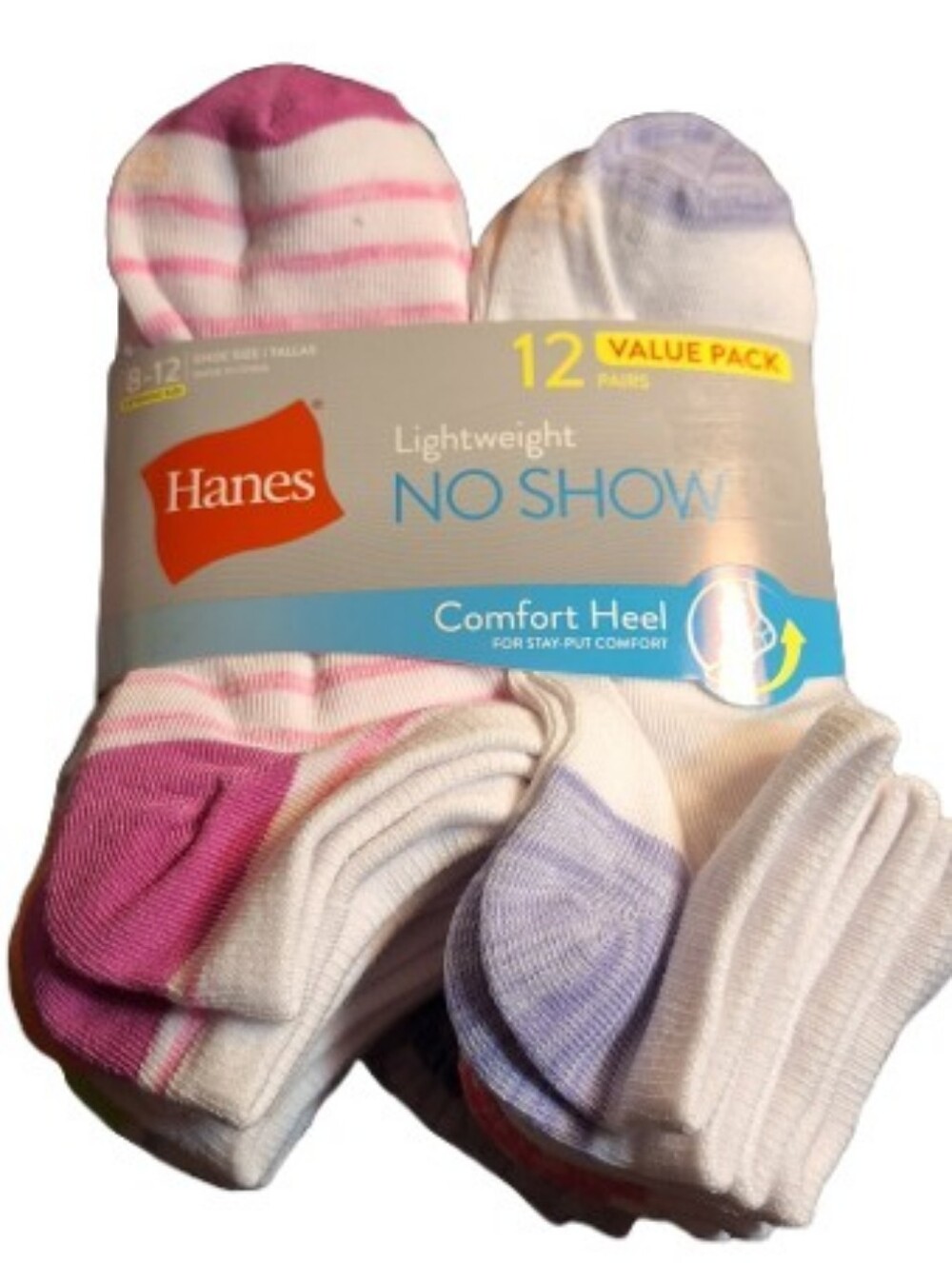 NWT Hanes Lightweight No Show Socks, 12-Pack Multicolor
